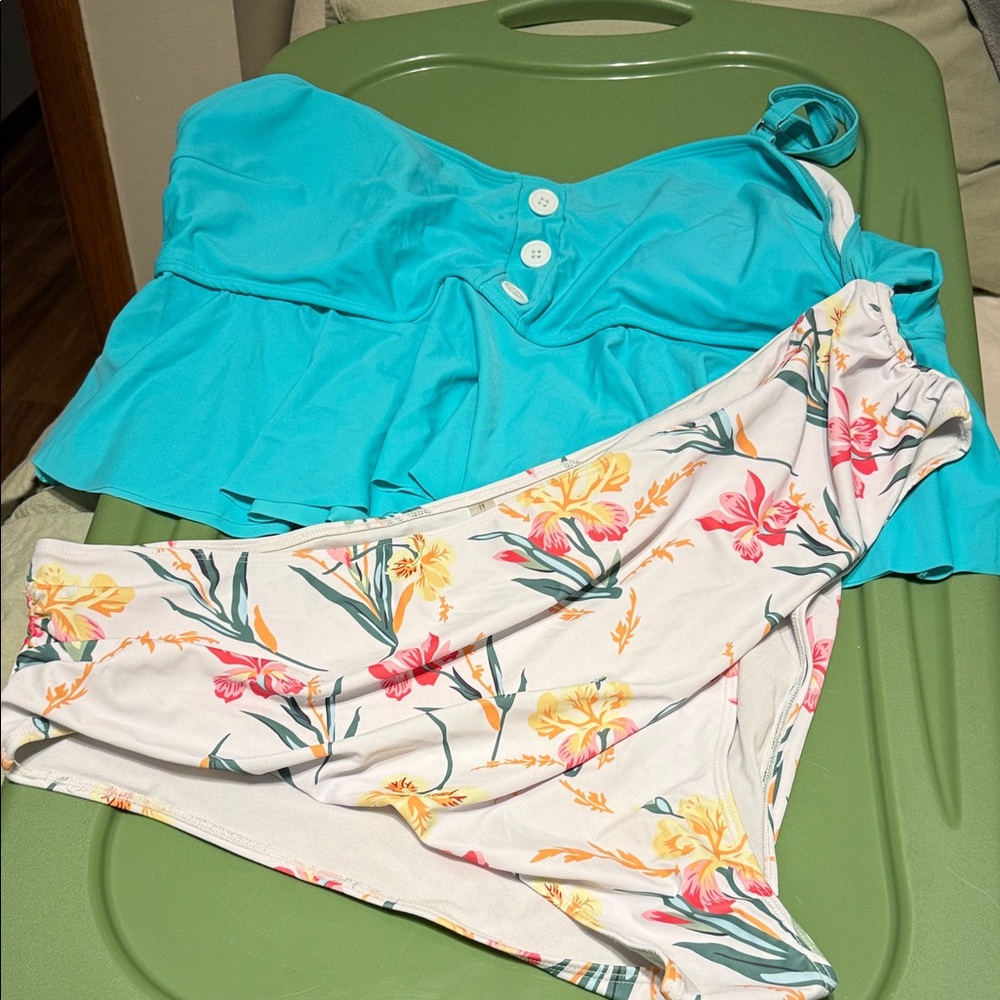 Floral Bikini Set with Blue Top